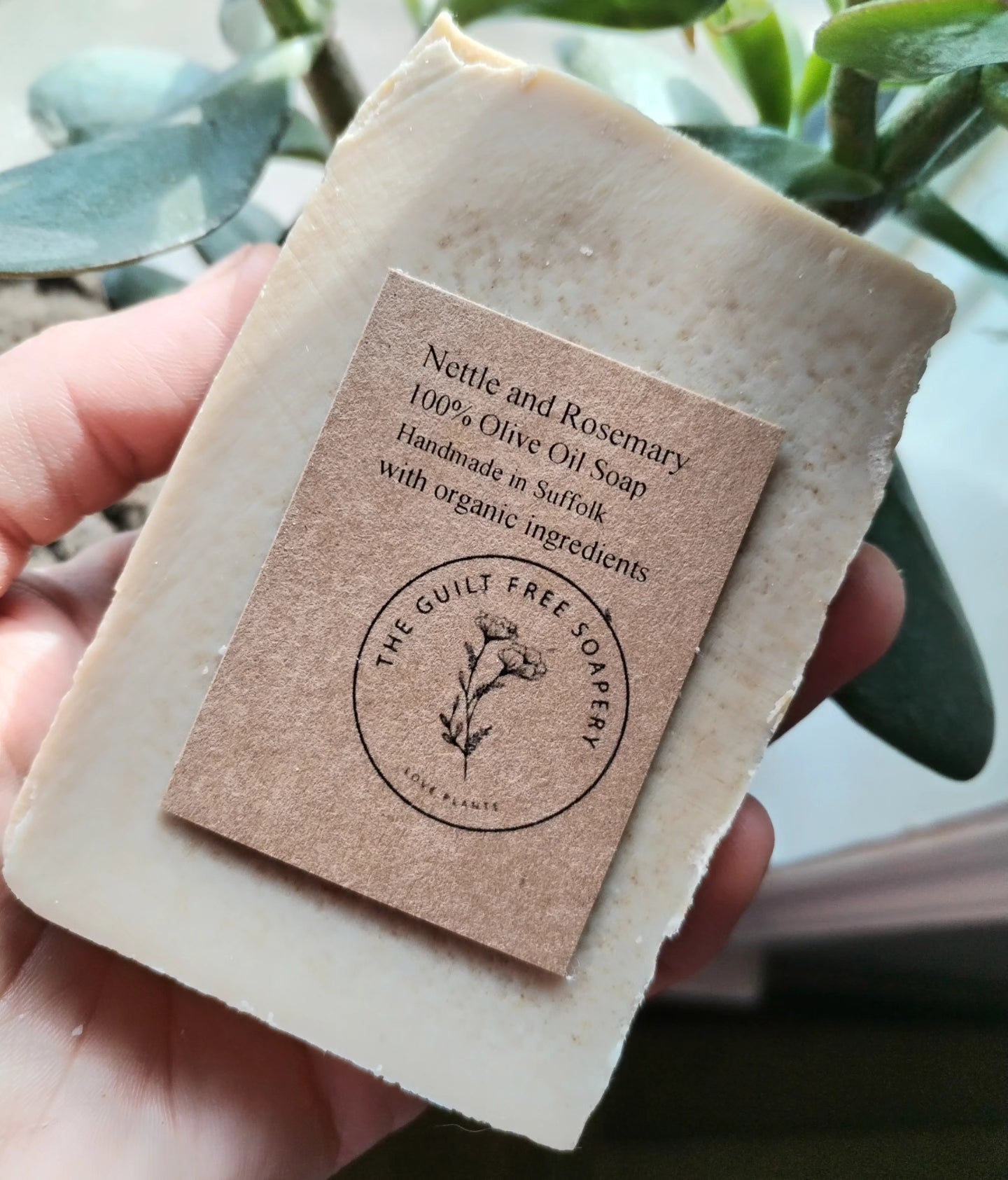 Rosemary Essential oil and Nettle Powder 100% olive oil castile soap. Organic and bird friendly. Handmade Cold process solid bar. Essential oil soap. Sensitive skin bar.