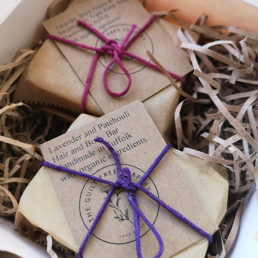 Soap Gift Set * Lavender Lovers * With patchouli, black pepper, juniper berry, rosemary and orange. Handmade soap. Gift wrapped and Boxed.