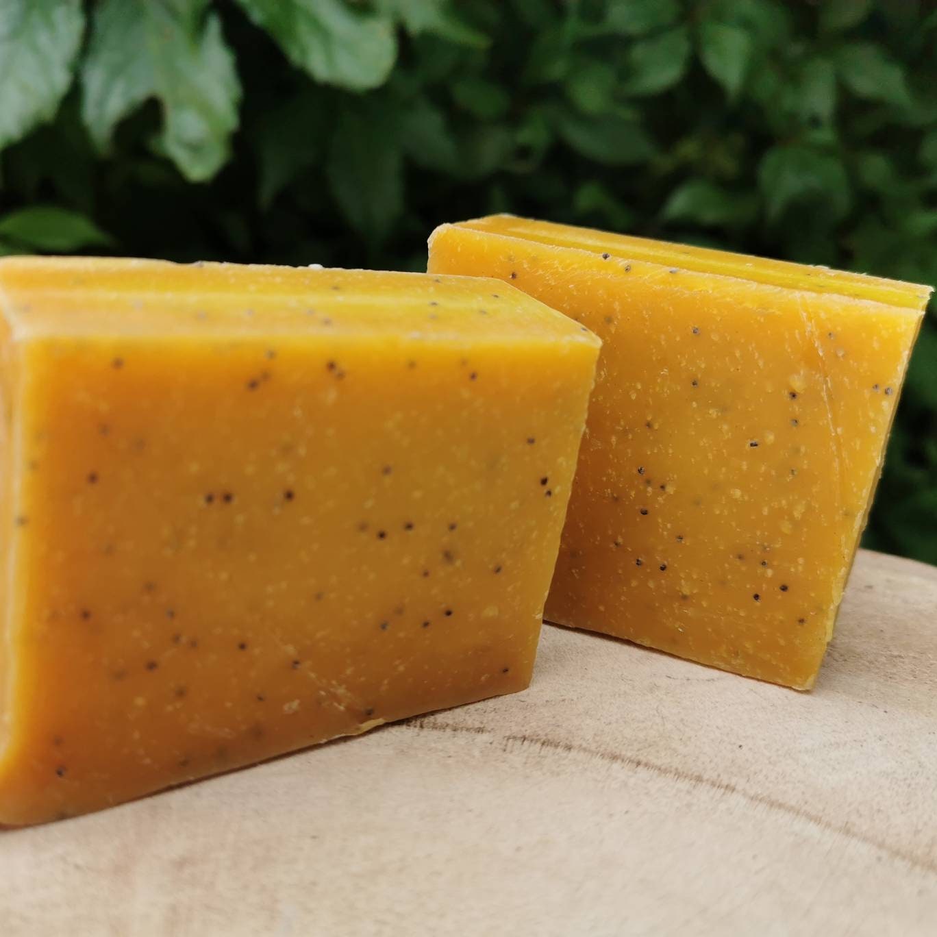 Lemongrass, turmeric & poppy seed cold process solid soap. Handmade, natural soap bar. Organic, vegan, plastic and palm oil free. Zero waste