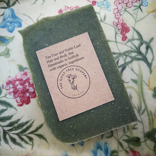 Tea Tree & Nettle Leaf natural handmade soap. Cold process essential oil natural shampoo. Organic vegan solid bar. Plastic and palm oil free