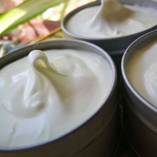 Rosemary, geranium and spearmint whipped body butter. Organic Shea/apricot kernel/hempseed base. Handmade vegan plastic free moisturiser