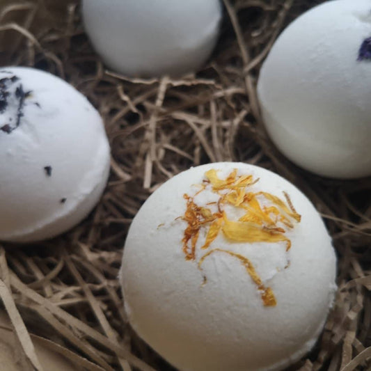 Small Bath bomb gift set. Set of 4 boxed natural bath bomb collection. Valentine's gift. Handmade + zero waste Organic, fair trade + vegan