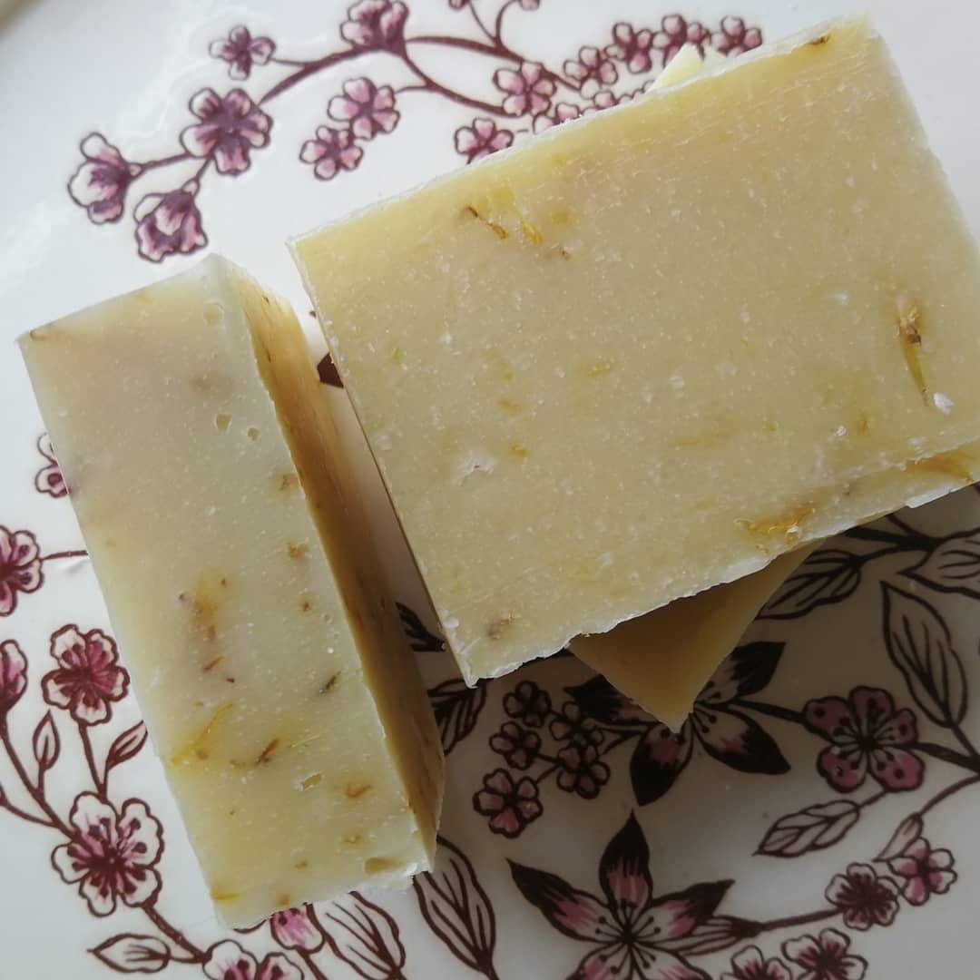 Bergamot, Orange and Calendula flower natural soap. Handmade cold process solid bar, natural shampoo. Organic vegan, palm oil & plastic free