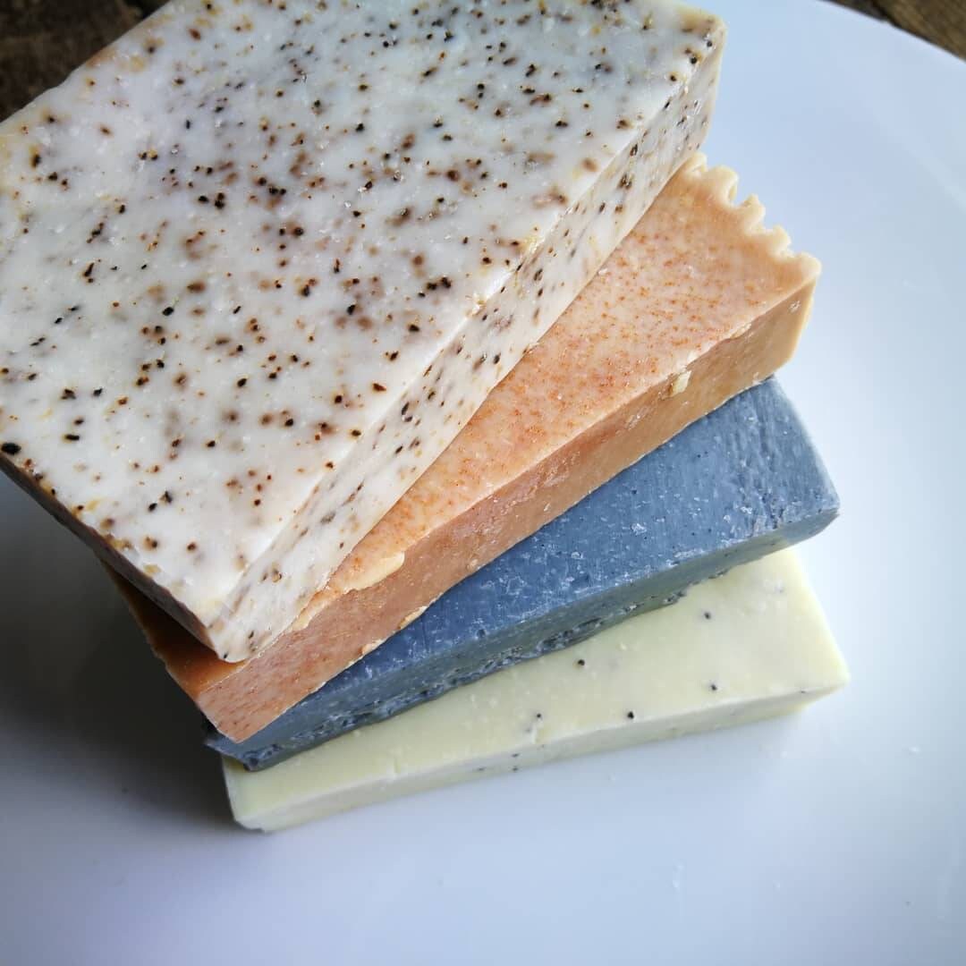 coffee peppermint exfoliating natural soap. 100% olive oil handmade castile cold processed solid bar. Bird friendly, organic, vegan, artisan